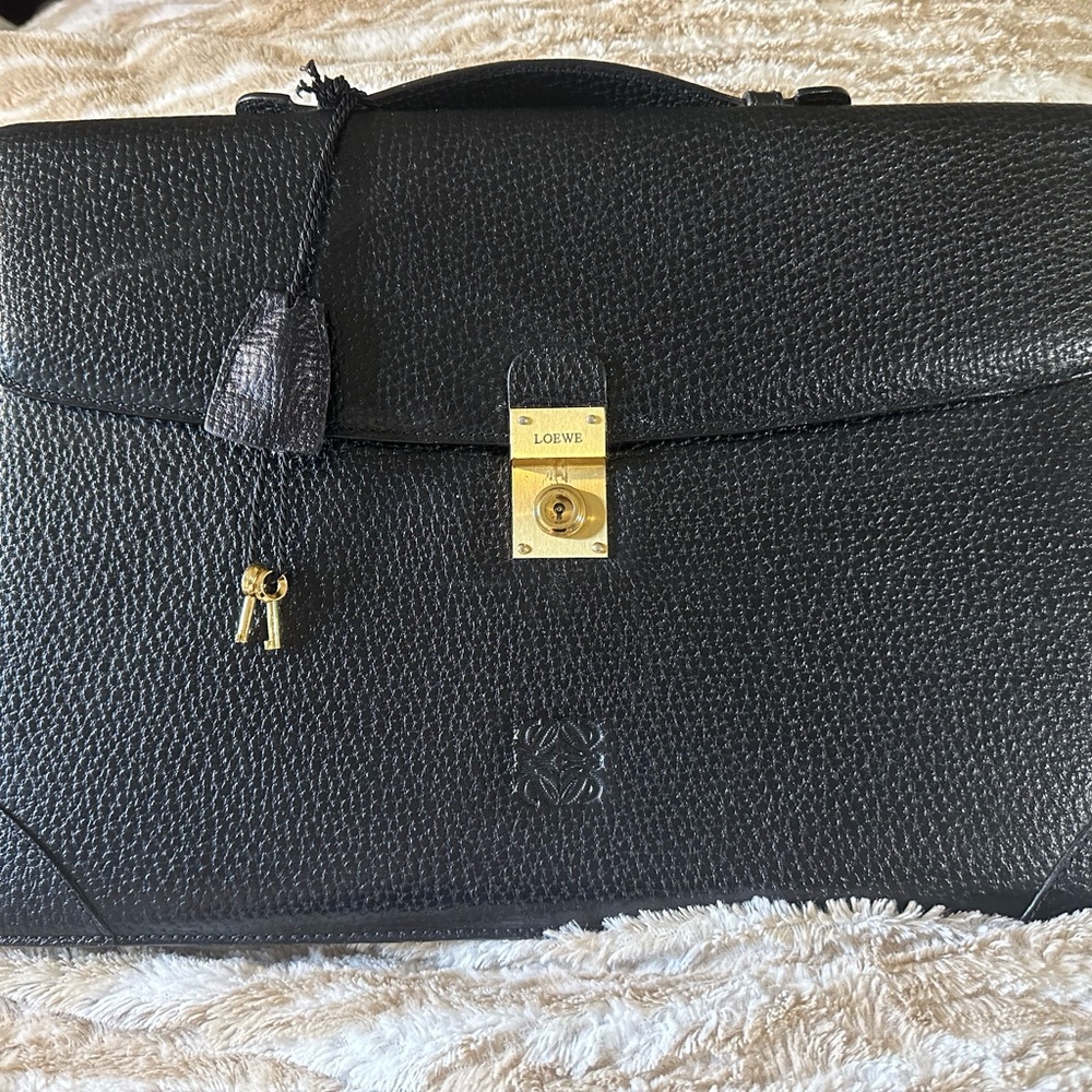 Loewe Black Leather Briefcase with Gold-Tone Clasp
